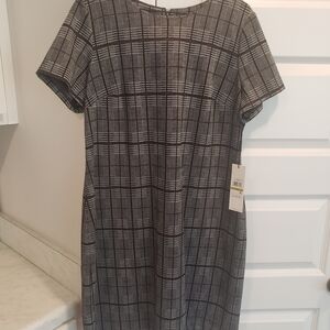 Calvin Klein Black and White Checkered Midi Dress